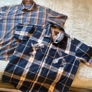 Arrow Shirt Mens XL Blue Multicolor Plaid Organic Cotton Short Sleeve Button Up